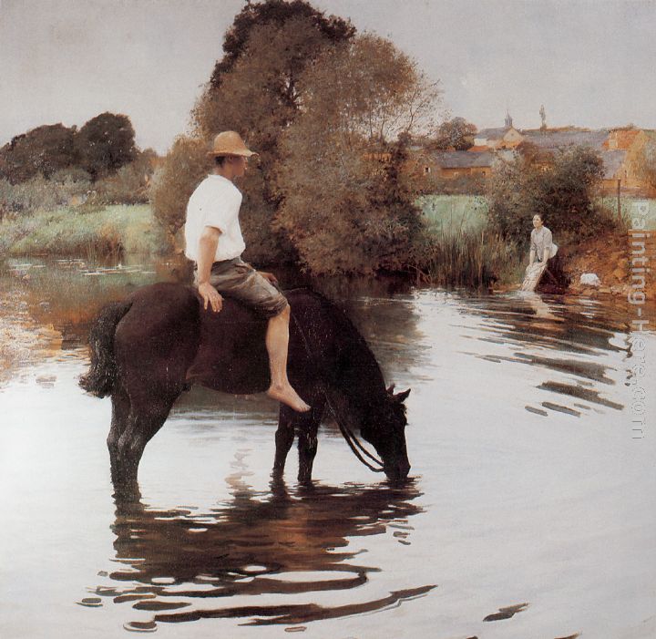 Jeune paysan faisant boire son cheval painting - Jules-Alexis Muenier Jeune paysan faisant boire son cheval art painting